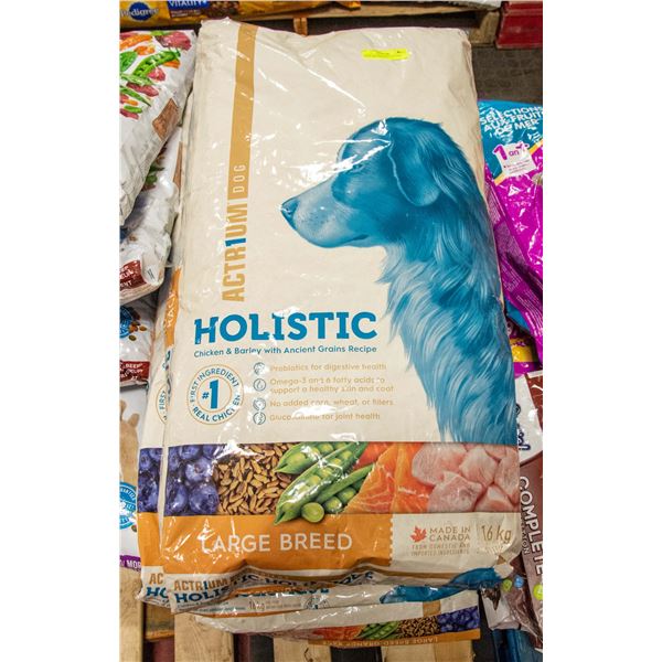 4 BAGS ACTRIUM HOLISTIC DOG FOOD 16KG PER BAG