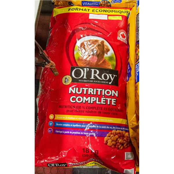 2 BAGS OF OL` ROY DOG FOOD 18KG PER BAG