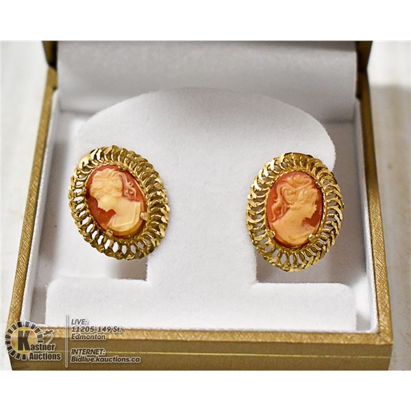 10KT GOLD ANTIQUE CAMEO EARRINGS