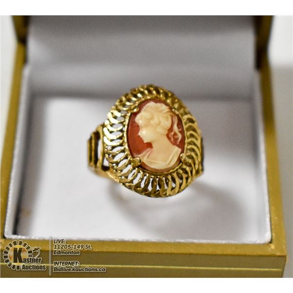 10KT GOLD ANTIQUE CAMEO RING, SIZE 8