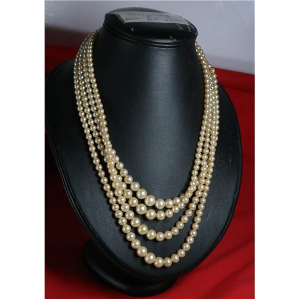 VINTAGE 4 STRAND PEARL STYLE NECKLACE