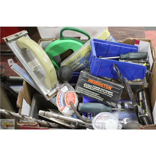 FLAT LOT OF JIGSAW BLADES AND VARIOUS TOOLS