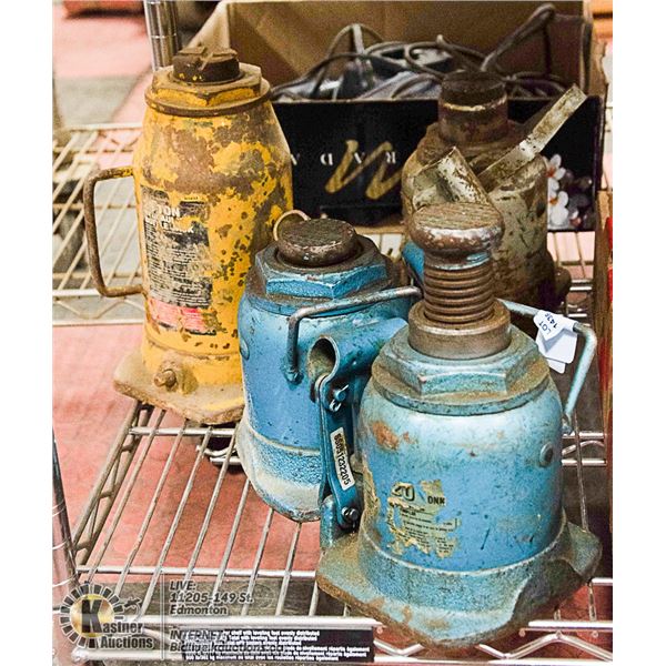 LOT OF 4 ASSORTED BOTTLE JACKS, NO BARS