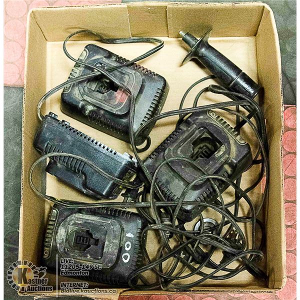 BOX OF DEWALT BATTERY CHARGERS