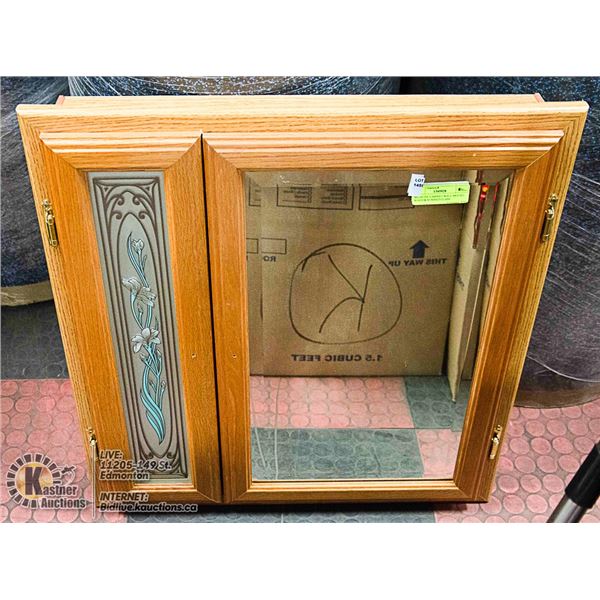 MEDICINE CABINET WALL MOUNT- WOOD & STAINED GLASS