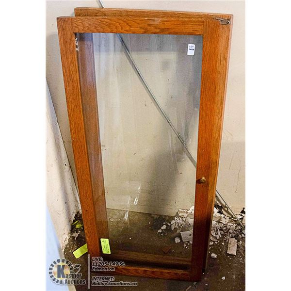 2 ANTIQUE BARRISTER BOOKCASE DOORS- OAK AND GLASS