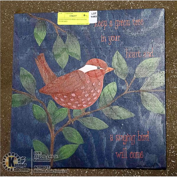 HAND PAINTED BIRD AND SAYING ON BOARD
