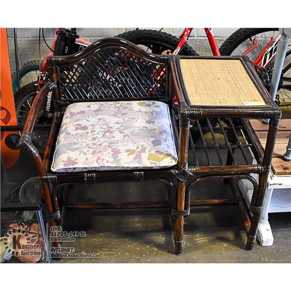 VINTAGE RATTAN TELEPHONE BENCH