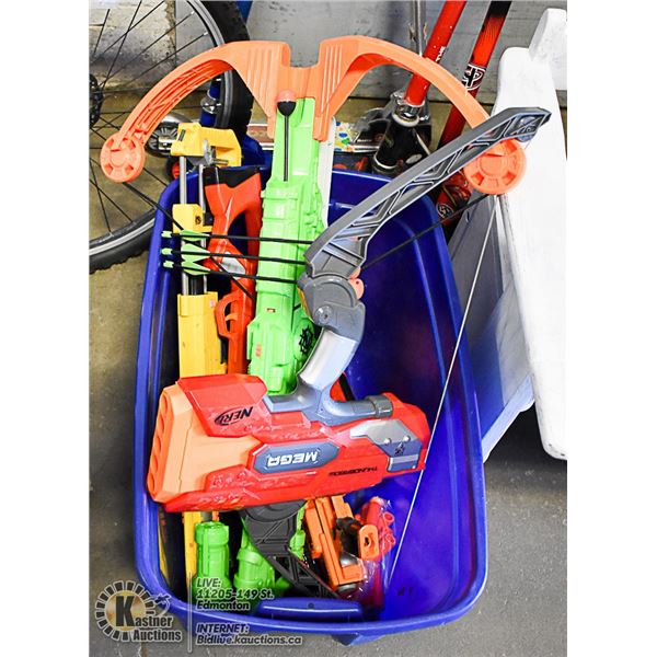 BIN OF MASSIVE NERF GUNS & AMMO LIKE NEW