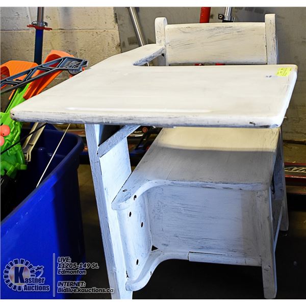 ANTIQUE WOOD KID'S SCHOOL DESK WITH STORAGE