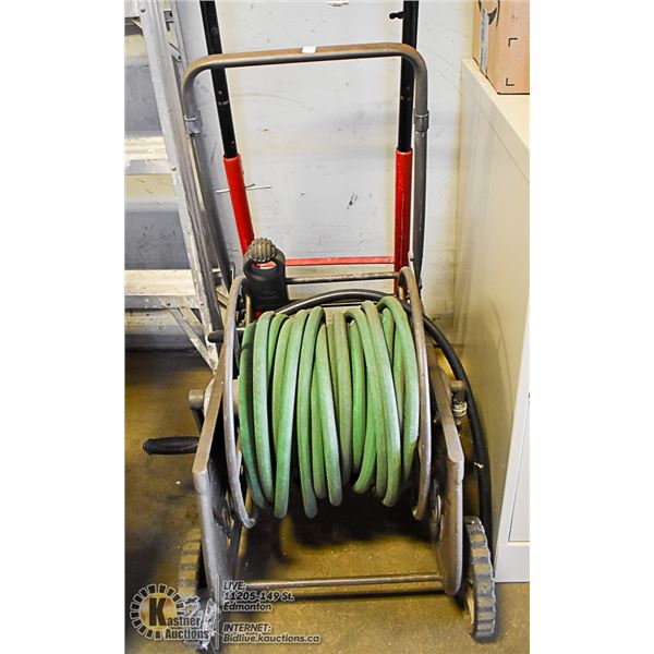 AIMES METAL ROLLING HOSE REEL, APPROX 100FT HOSE