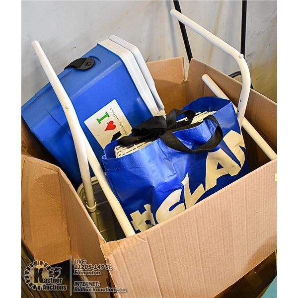 LARGE BOX  OF ASSORTED ITEMS INCLUDES: CARRY