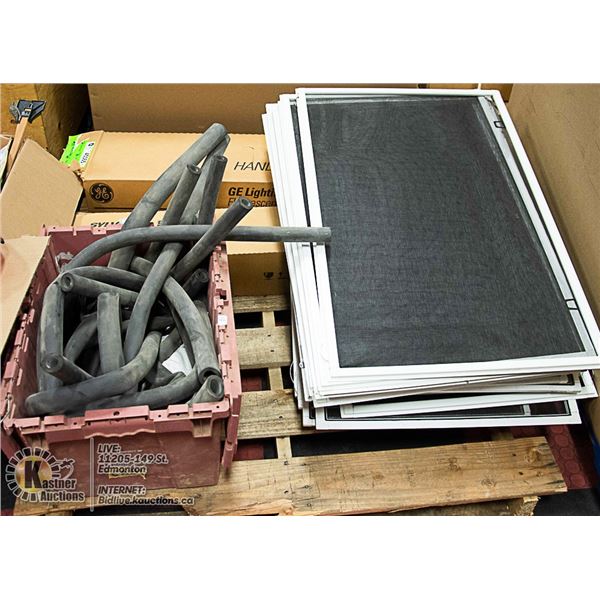 PALLET OF FLOURESCENT LIGHTS & SCREENS