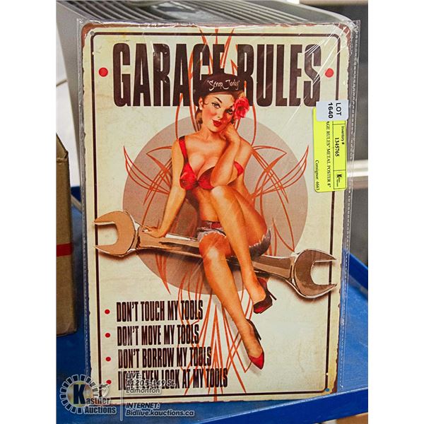 "GARAGE RULES" METAL POSTER 8" X 12"