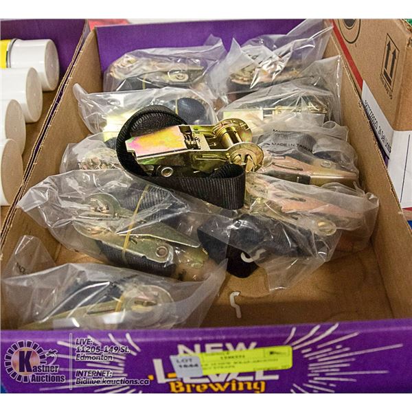 TRAY OF 10 NEW WRAP-AROUND RATCHET STRAPS