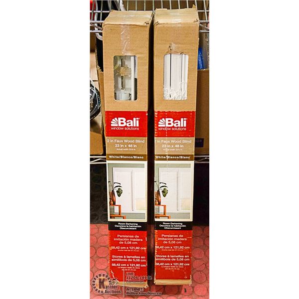 2 BALI WINDOW BLINDS 23 X 48INCHES FAUX WOOD WHITE