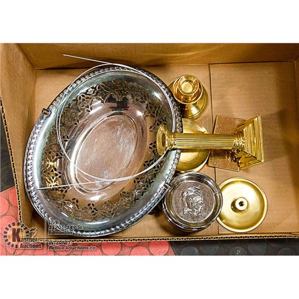 BRASS CANDLE HOLDERS AND STERLING SILVER BASKETS