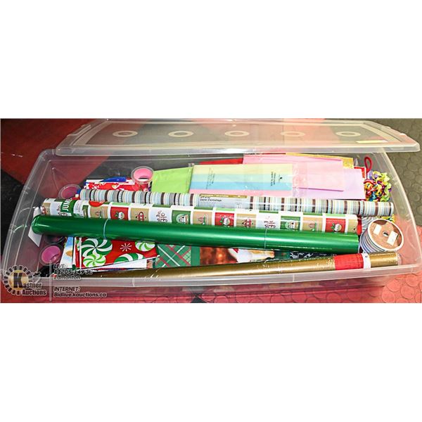 GIFT WRAP IN LARGE RUBBERMAID BIN