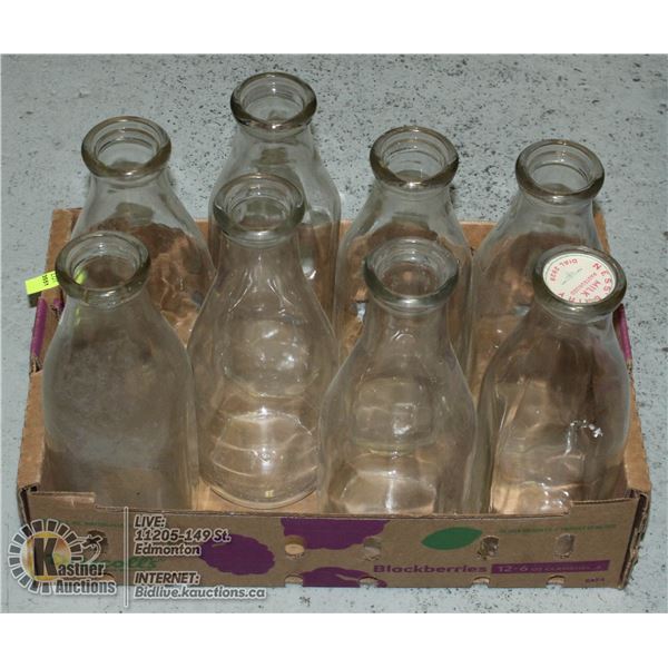 BOX OF VINTAGE MILK BOTTLE