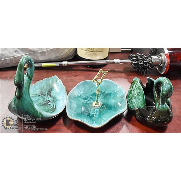 BLUE MOUNTAIN POTTERY- "SWANS" X2 & DECORATIVE