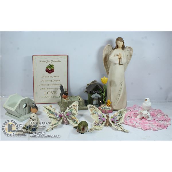 BIN OF ESTATE BIRD, ANGEL & BUTTERFLY DECOR