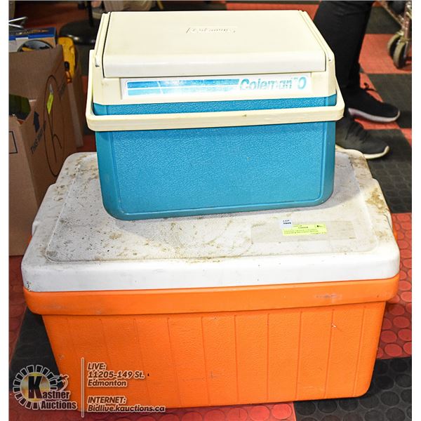 VINTAGE ORANGE COLEMAN COOLER & MATCHING WATER