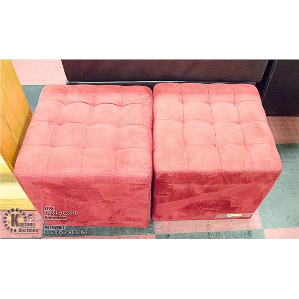 2 SQUARE MATCHING DEEP RED OTTOMAN