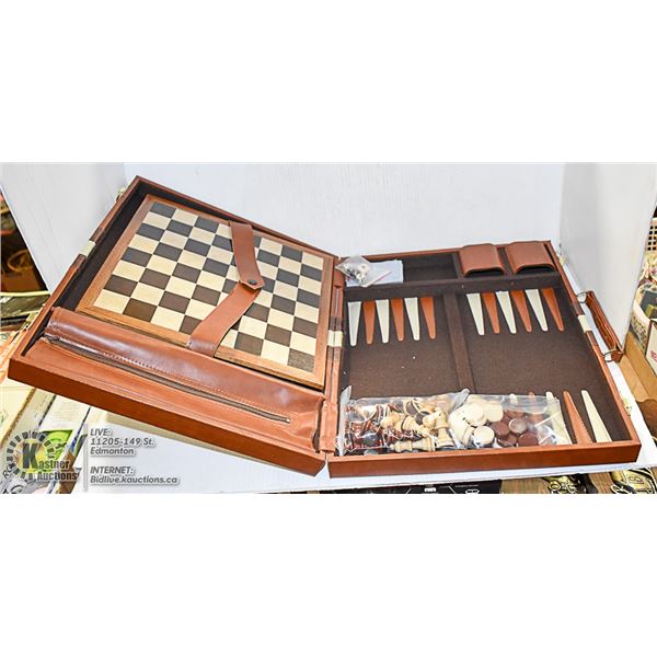 LEATHERETTE BACKGAMMON AND CHESS SET