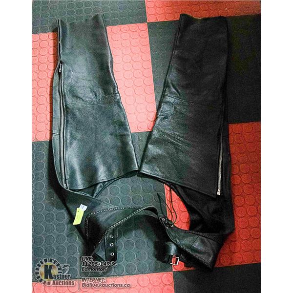 BLACK LEATHER SNAP CHAPS