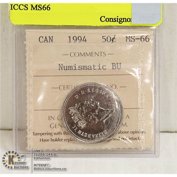 1994 CANADIAN 50 CENT COIN CERT ICCS MS66