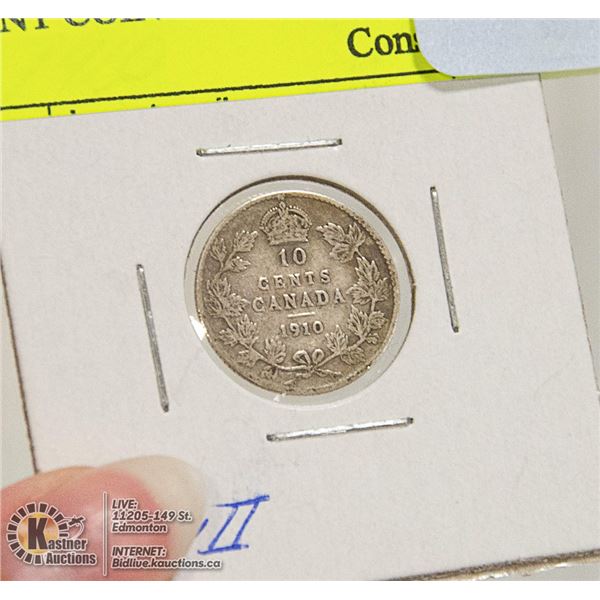 1910 CANADIAN EDWARD VII SILVER 10 CENT COIN