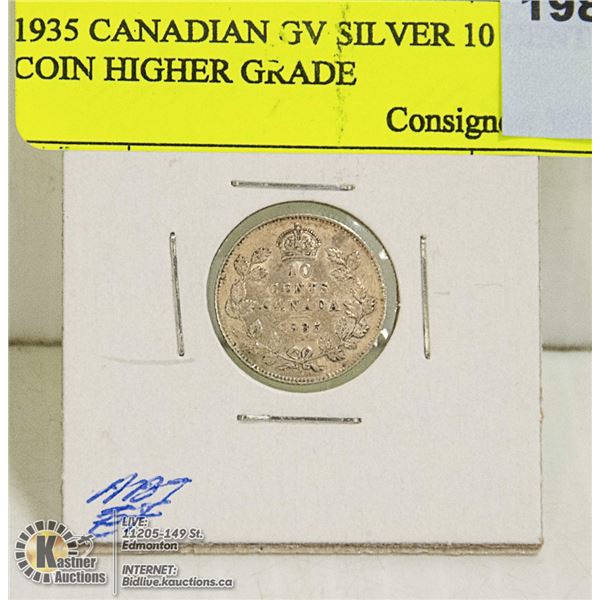 1935 CANADIAN GV SILVER 10 CENT COIN HIGHER GRADE