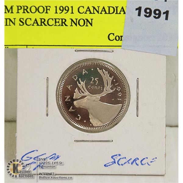 SCARCE 1991 CANADIAN 25 CENT COIN GEM PROOF