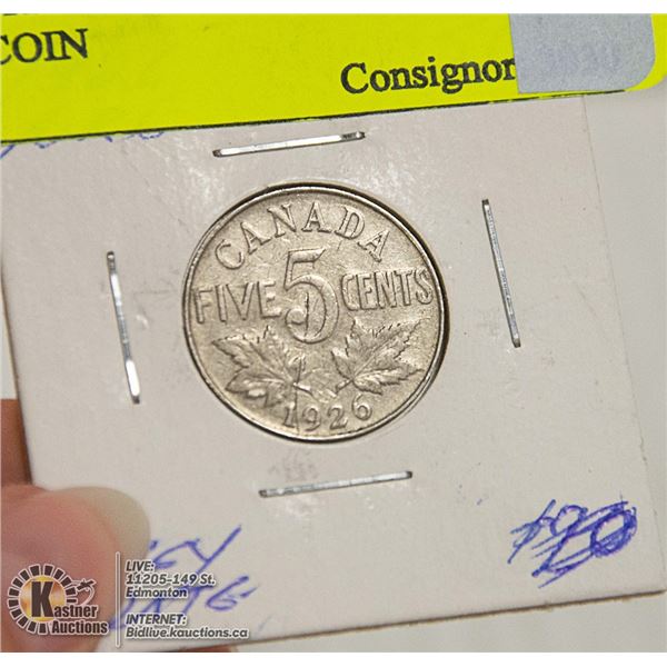 KEY DATE 1926 CANADIAN GV 5 CENT COIN