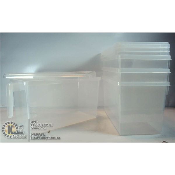 LOT OF 4 PLASTIC CONTAINERS WITH HANDLE AND LID