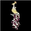 Image 1 : Natural Rhodolite Garnet & Sapphire Peacock Brooch