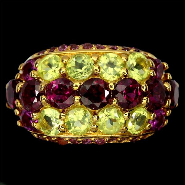 Natural Rhodolite Garnet & Peridot Ring
