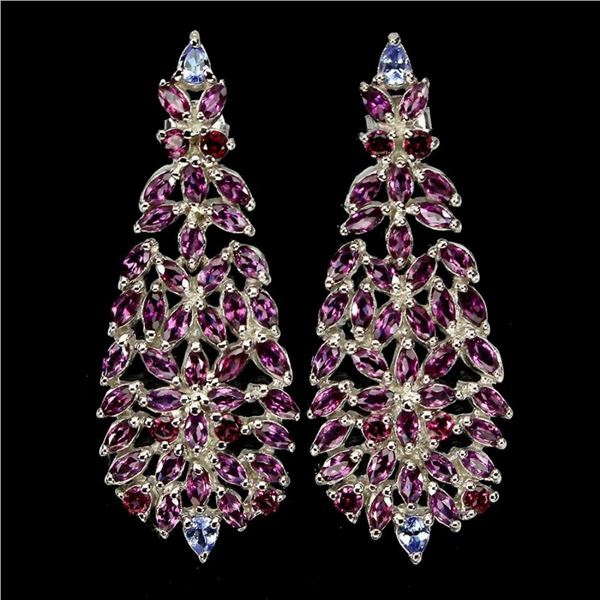 Natural Rhodolite Garnet & Tanzanite Earrings