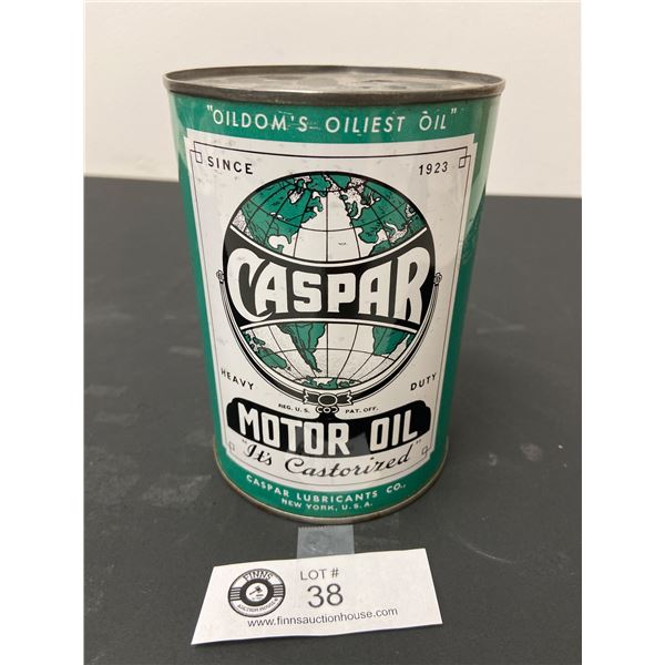 Caspar Heavy Duty Motor Oil Tin. 1 qt Full