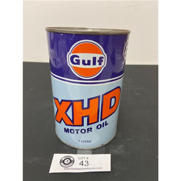 Gulf Oil Canada XHD Motor Oil Tin. One Litre Full