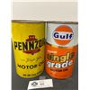 Image 1 : Gulf Premium Single Grade and Pennzoil Motor Oil Tin. 1 Imperial Qt. Both Full