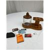 Image 1 : Nice Vintage Wooden Pipe Holder Lot. With Horse's Head Lid and Jar full of Pipe Cleaners, etc