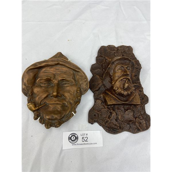 2 Vintage Decorative Wall Plaques of Men Smoking Pipes
