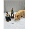 Image 1 : Vitnage Décor Lot Pig, and 2 Carved Men Smoking Pipes Figures