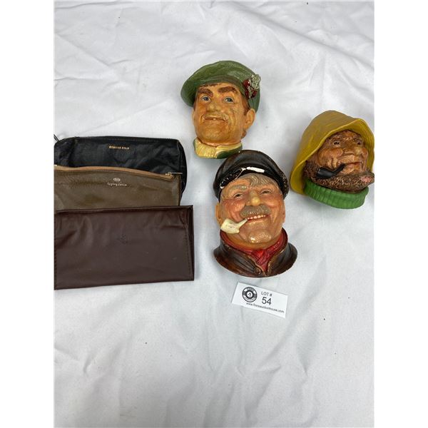 Lot of 3 Bosson's Heads As Found +3 Leather Tobacco Pouches