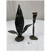 Image 1 : Bronze Art Nouveau Candle Stick & Bronze Leaf Candle Holder 13" Tall