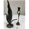 Image 2 : Bronze Art Nouveau Candle Stick & Bronze Leaf Candle Holder 13" Tall