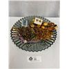 Image 1 : Vintage Carnival Glass Tray with Costume Jewelry
