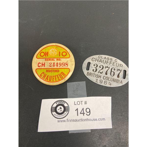 Vintage BC and Ohio 1950's Chauffeur Badges Lot of 2