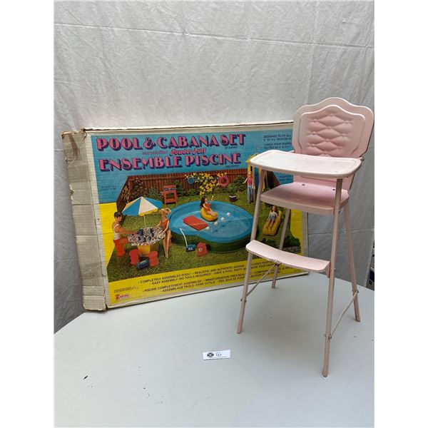 Pool and Cabana Set for Mary Muffin Powder Puff + Vintage Doll High Chair